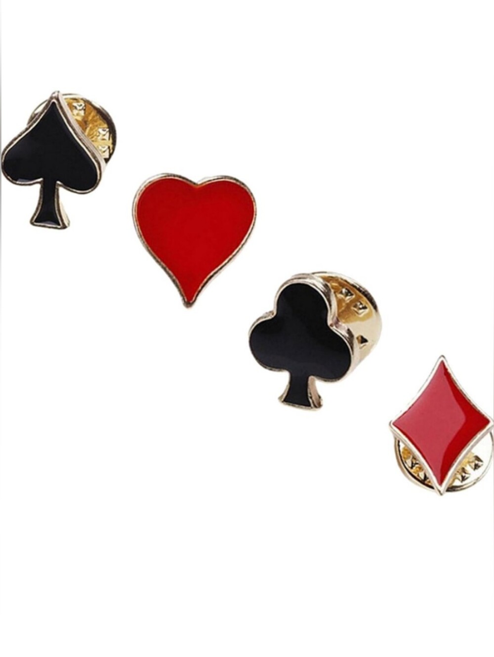 Playing Card Suit Poker Pin Set - Red & Black Enamel